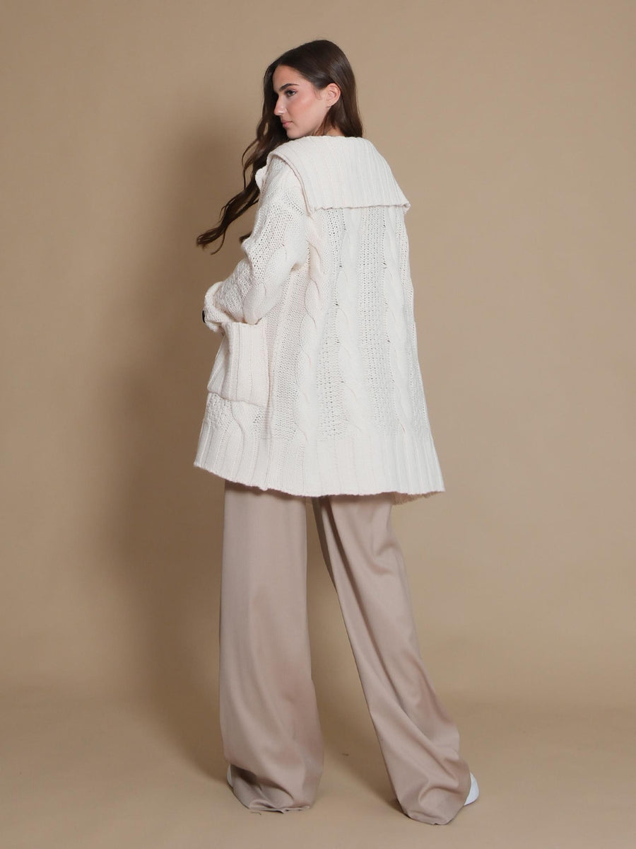 Cardigan Hinnominate con lavorazione a treccia bianco HMABW01277 OFF WHITE Hinnominate 
