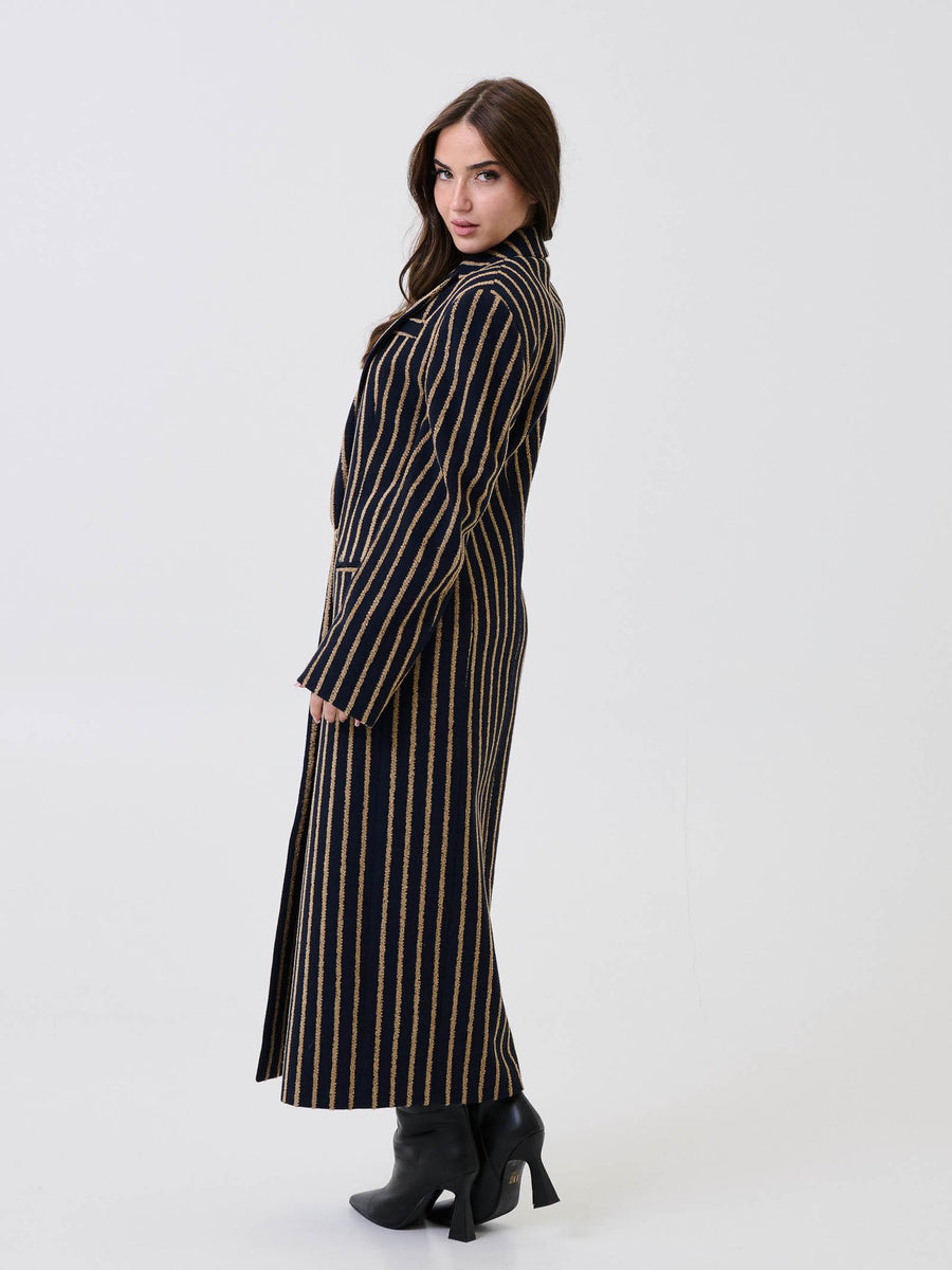 Cappotto lungo "Doha" Bohemian Vì blu con dettagli cammello BHCP005 NAVY Bohemian V 