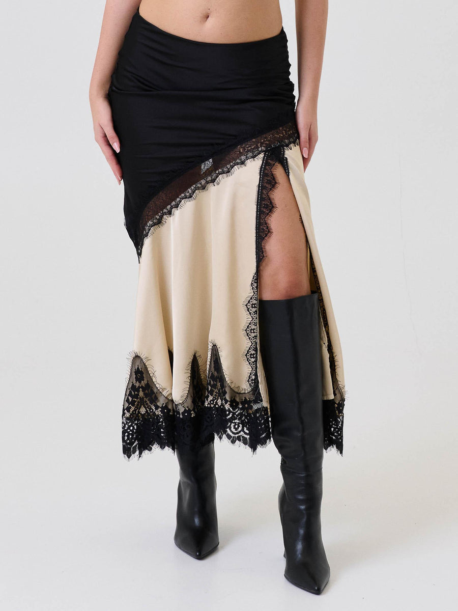 Gonna asimmetrica Vicolo nera e beige con inserti in pizzo TF1249 NERO Vicolo 