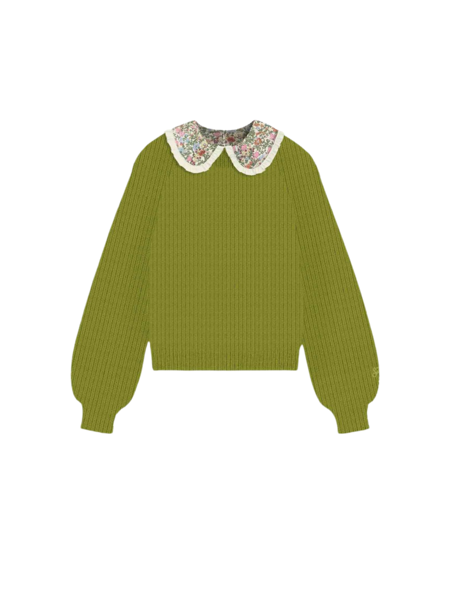 Maglione Saint Barth verde con colletto floreale CAJ003 00131G MC2 SAINT BARTH 