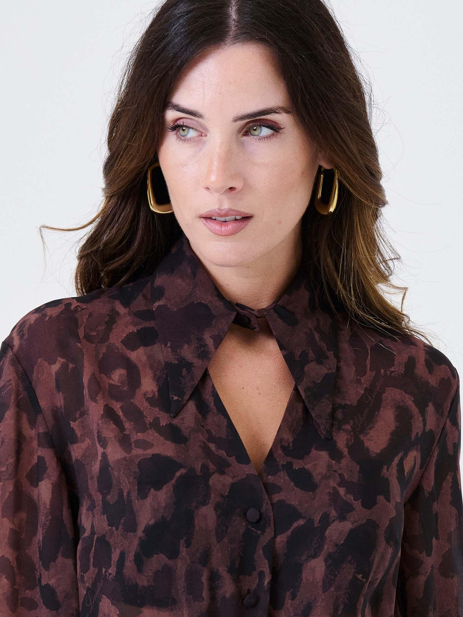 Camicia animalier Silence Limited marrone con taglio cut-out CA731LEO BROWN Silence Limited 