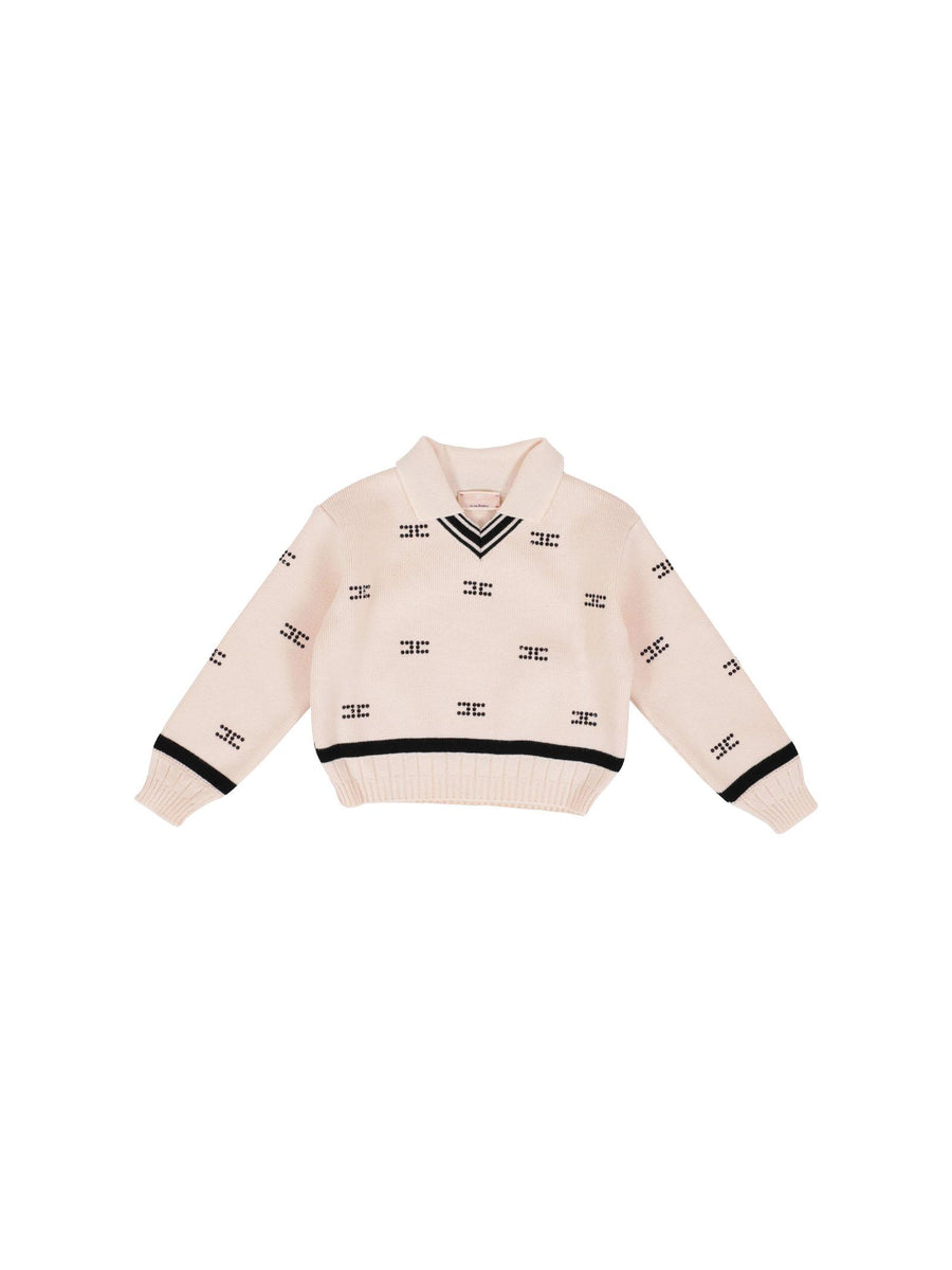 Polo manica lunga Elisabetta Franchi crema e brillantini neri EGMA034 D350 Elisabetta Franchi 