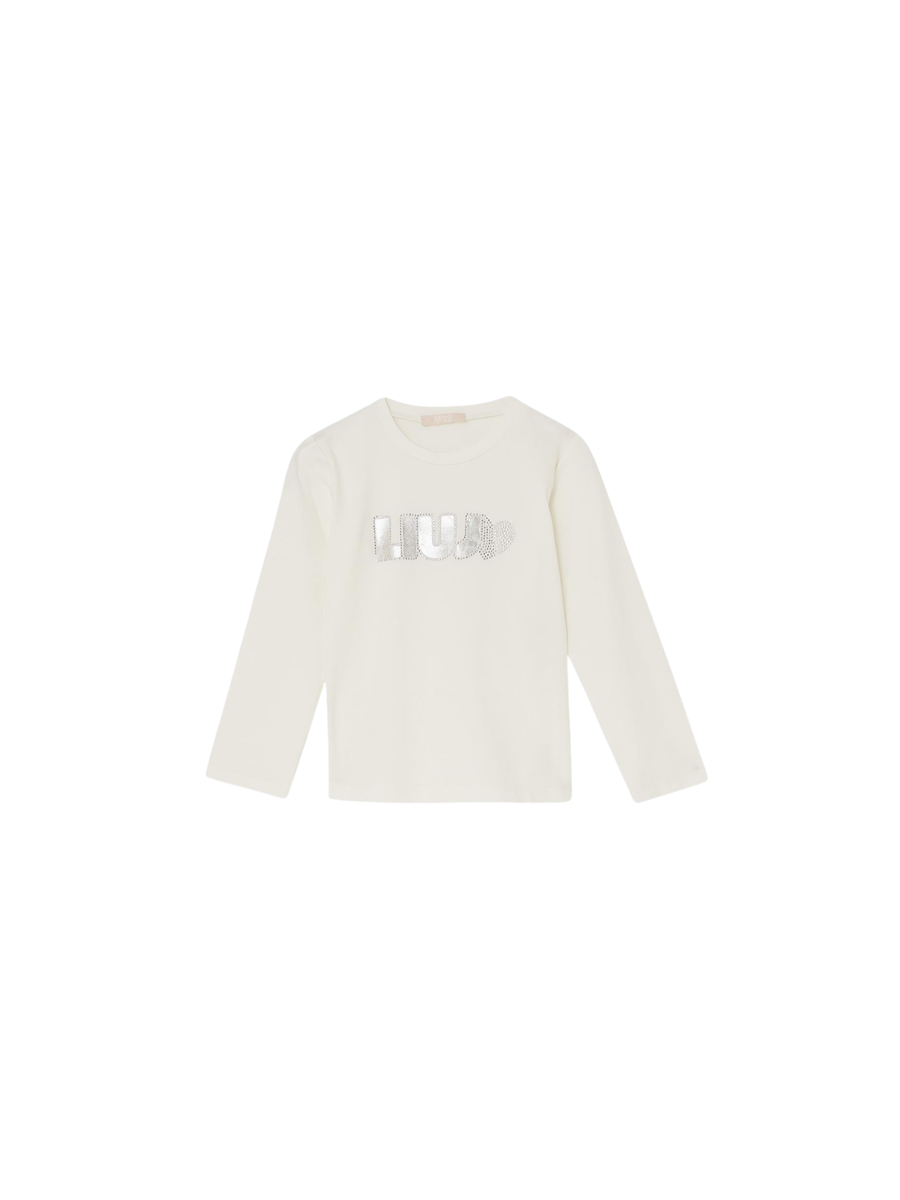 T-Shirt a maniche lunghe Liu Jo bianca con logo argento KF5033 10602 Liu Jo 