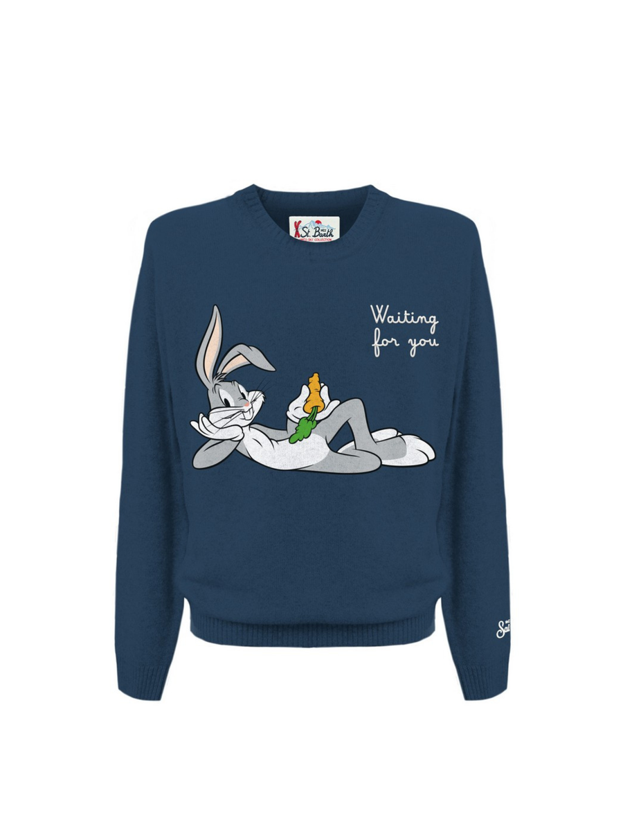Maglione "00emb" Saint Barth blu con stampa b. bunny e scritta "Waiting for you" HER0001 03438I MC2 SAINT BARTH 