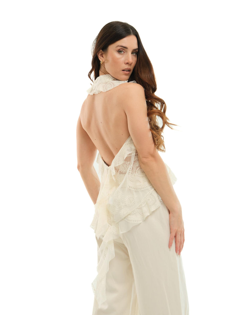 Top in pizzo Haveone bianco con balze RMAN128 BIA Haveone 