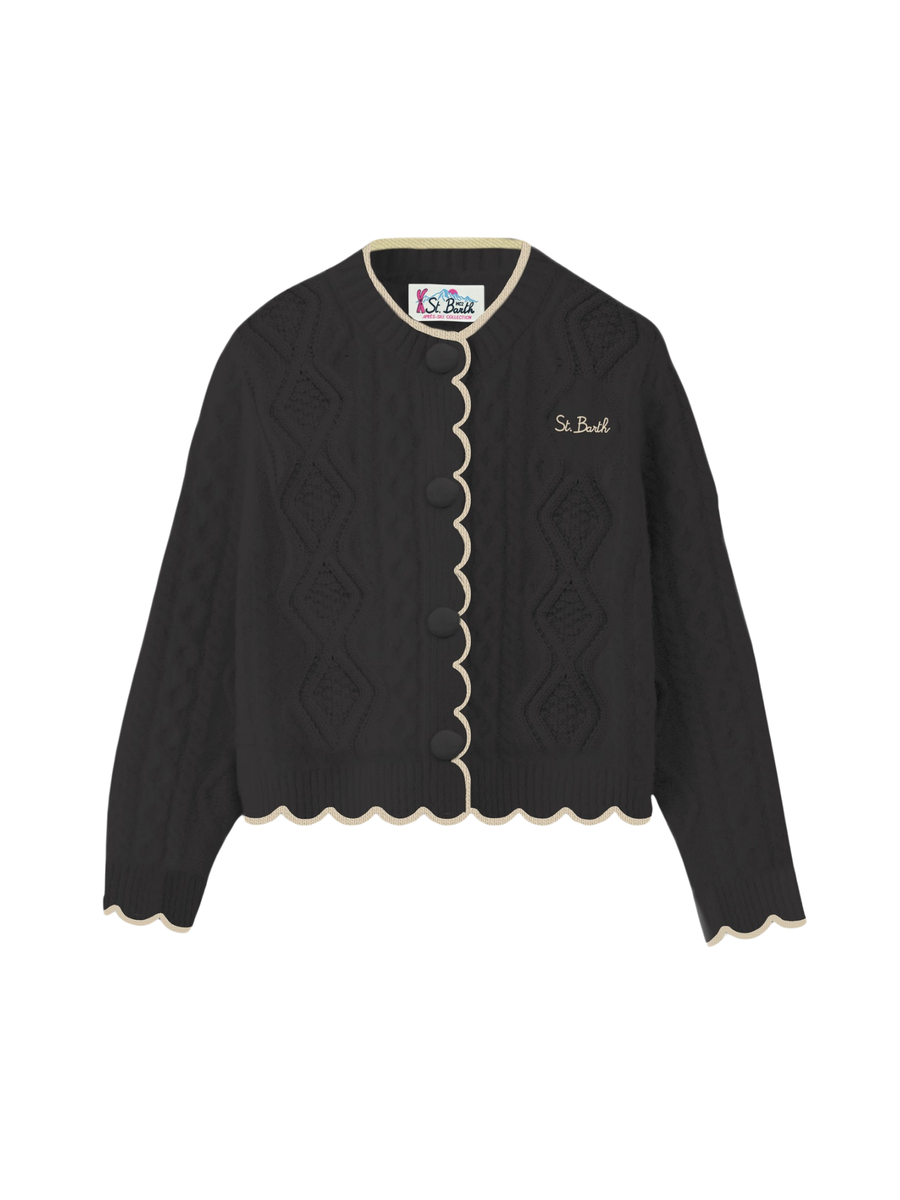 Cardigan "aran wavy" Saint Barth nero MLE002 01195G MC2 SAINT BARTH 
