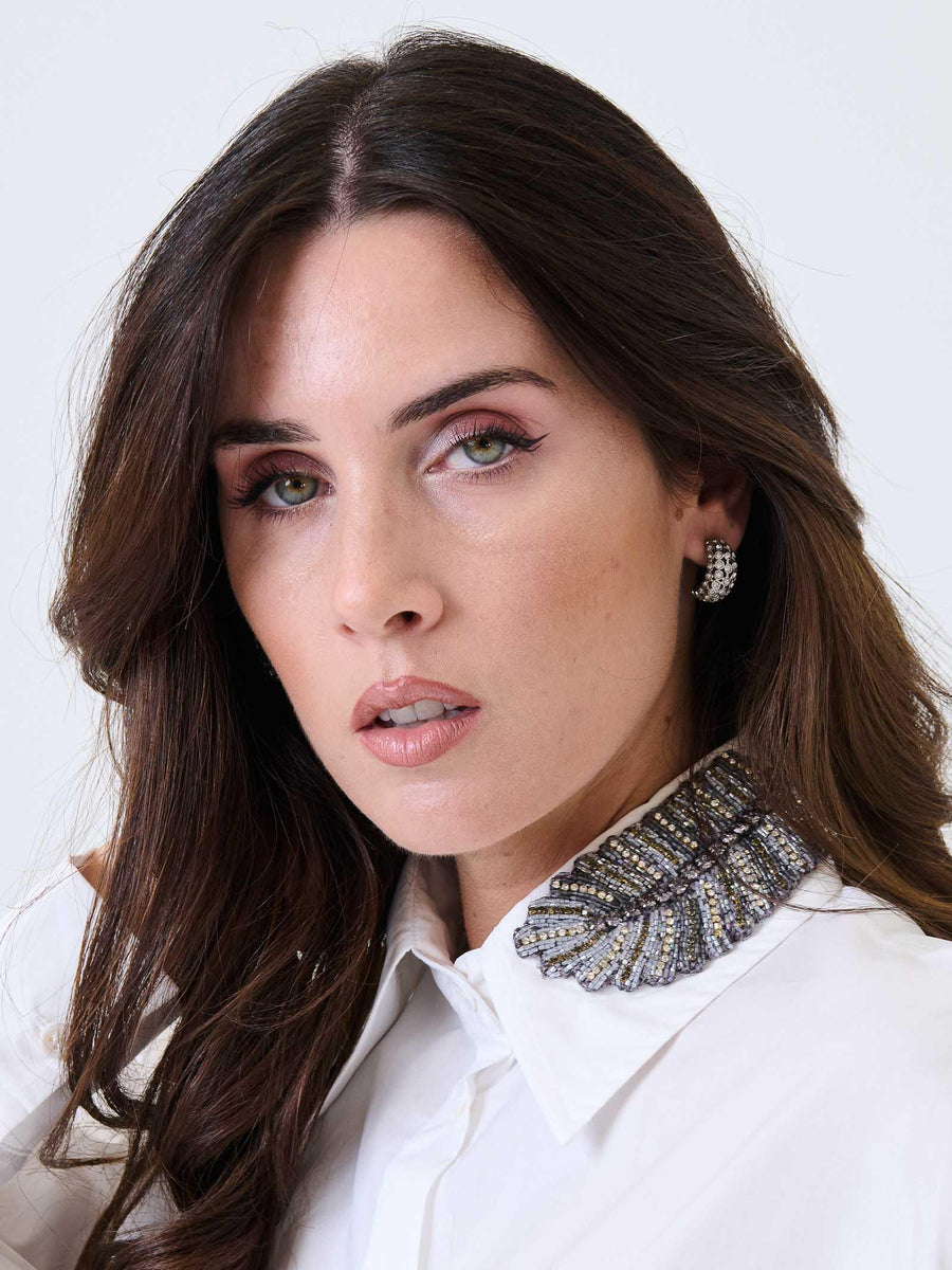 Camicia Souvenir bianca con dettaglio gioiello sul colletto D38N0197 BIANCO Souvenir 