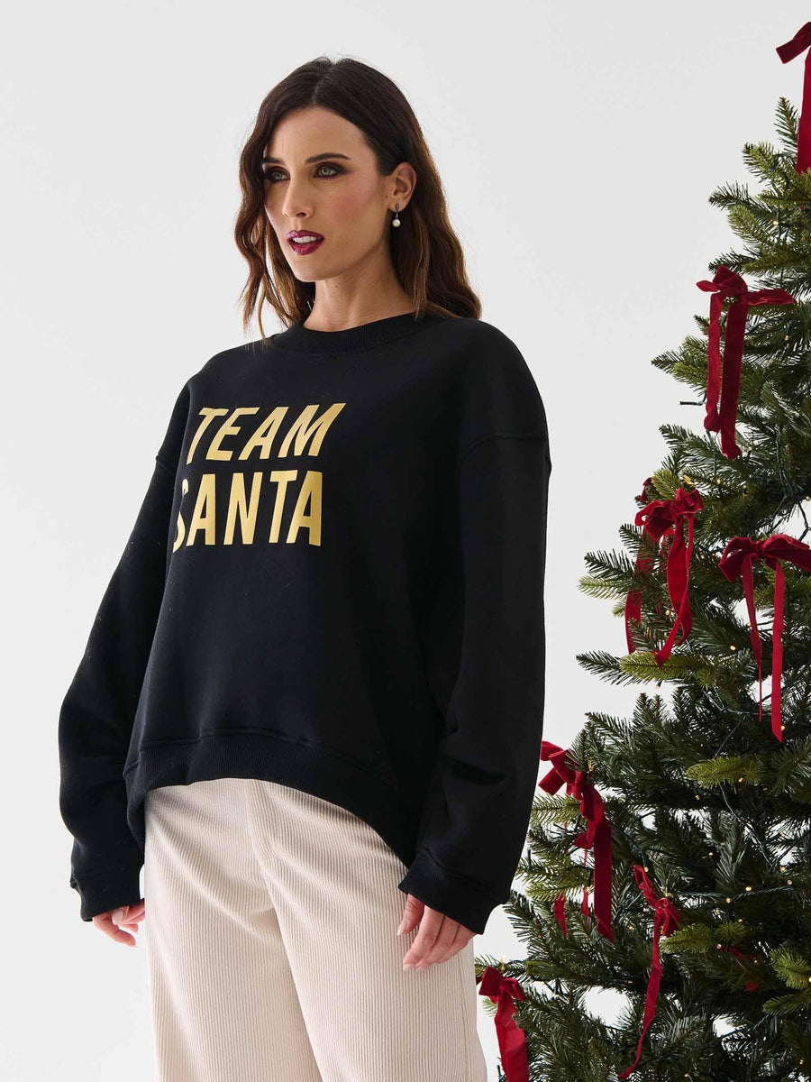 Felpa over Vicolo nera con stampa "Team Santa" RF0646 NERO Vicolo 