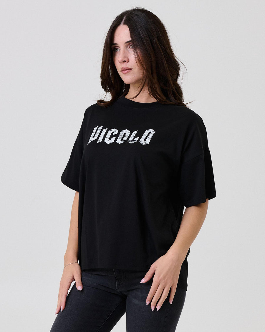 T-Shirt over Vicolo nera con stampa "Vicolo" effetto used RF0257 NERO Vicolo 