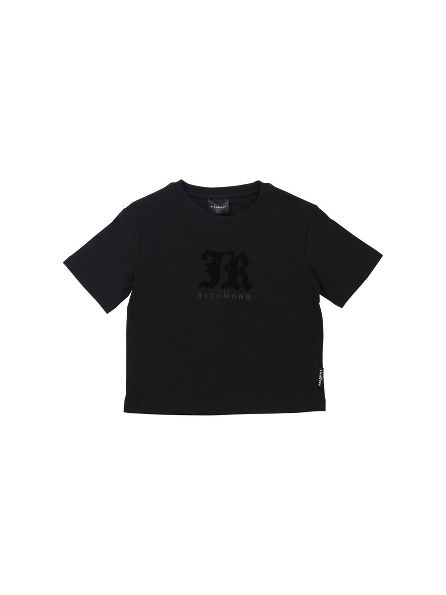T-Shirt John Richmond nera con logo "JR" effetto velluto RBA25008TS BLACK John Richmond 