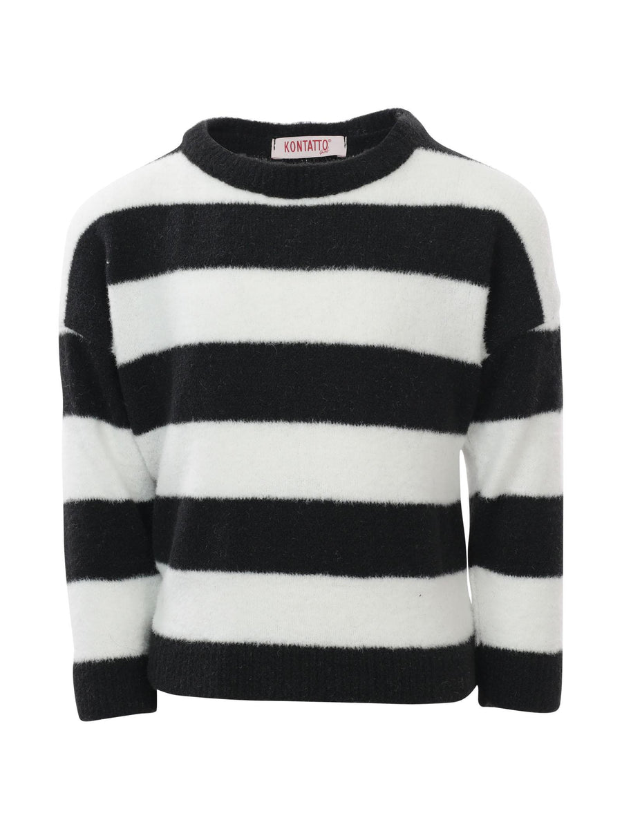 Maglioncino a righe nero e bianco W0365 MILK/BLK kontatto kids 