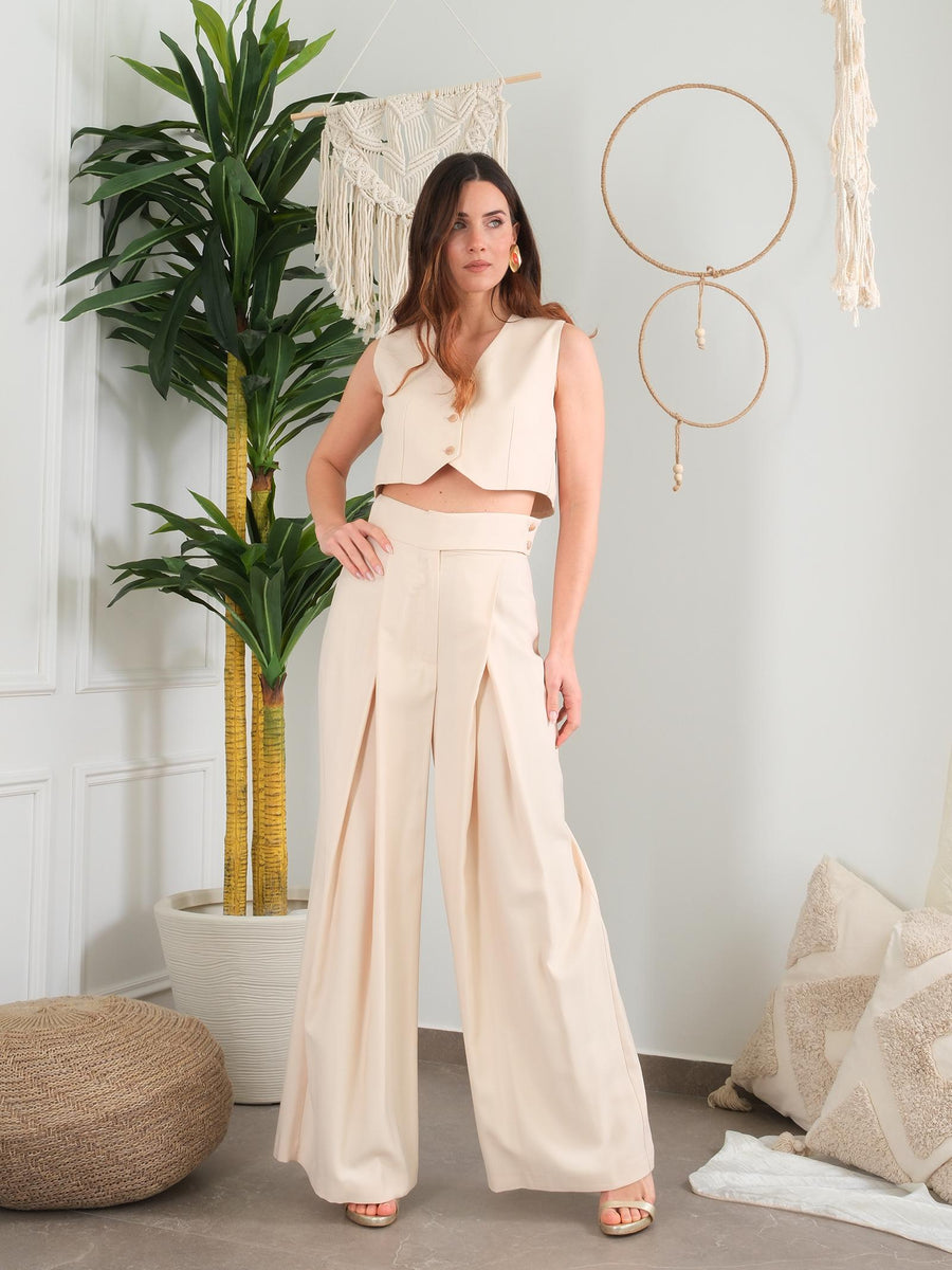 Gilet crop Bohemian Vì avorio GIL180 IVORY Bohemian V 