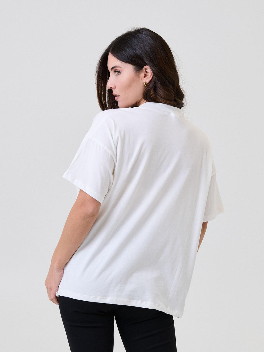 T-Shirt over Vicolo bianca con stampa "boogie" in velluto RF0357 BIANCO Vicolo 