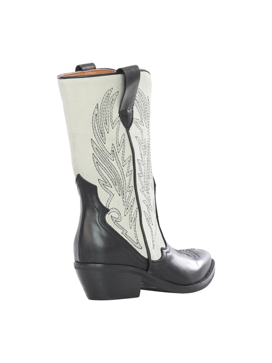 Camperos in pelle nera e camoscio off white decorato LIMA NERO Gisel Moirè 