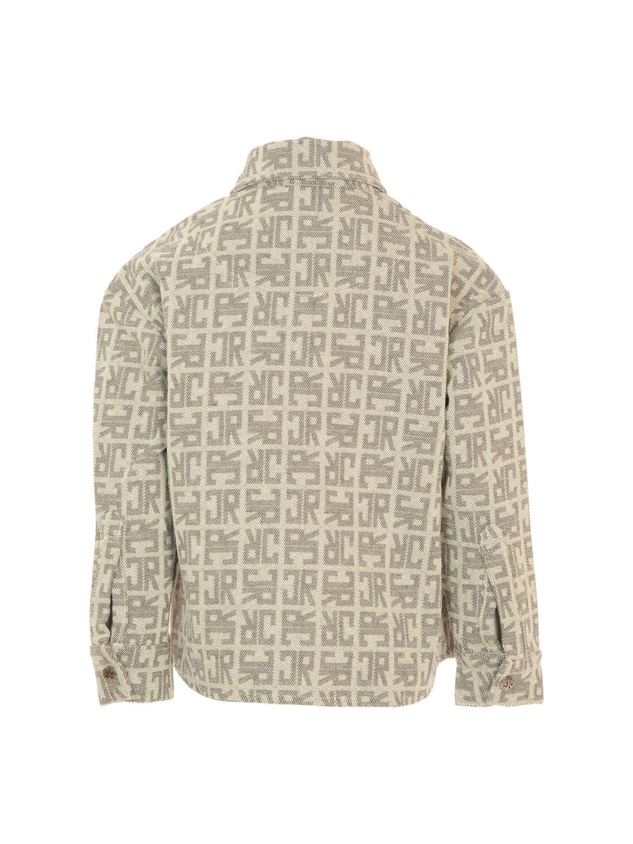 Camicia in jeans John Richmond beige con logo JR grigio all over RBA25133CA MONOGRAM John Richmond 