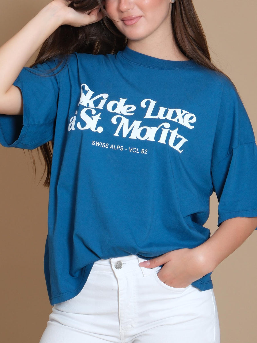 T-Shirt over Vicolo blu " Ski de Luxe à St. Moritz" RS0052 BLU Vicolo 