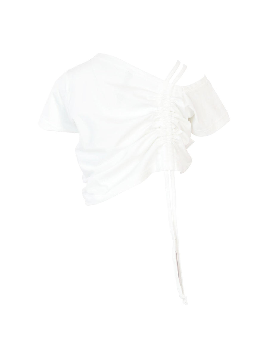 T-shirt bianca con arricciatura laterale MG2674 LATTE Manila Grace 
