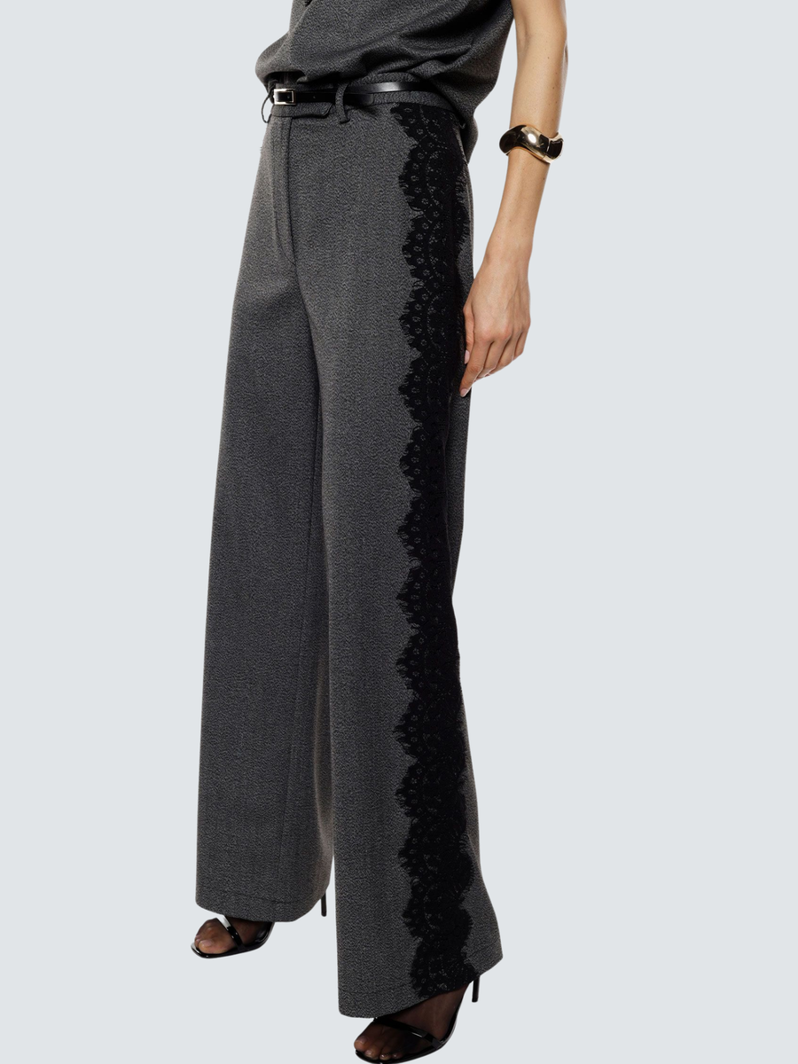 Pantalone palazzo Imperial grigio con inserti laterali in pizzo P6H5KUJ GRIGIO Imperial 