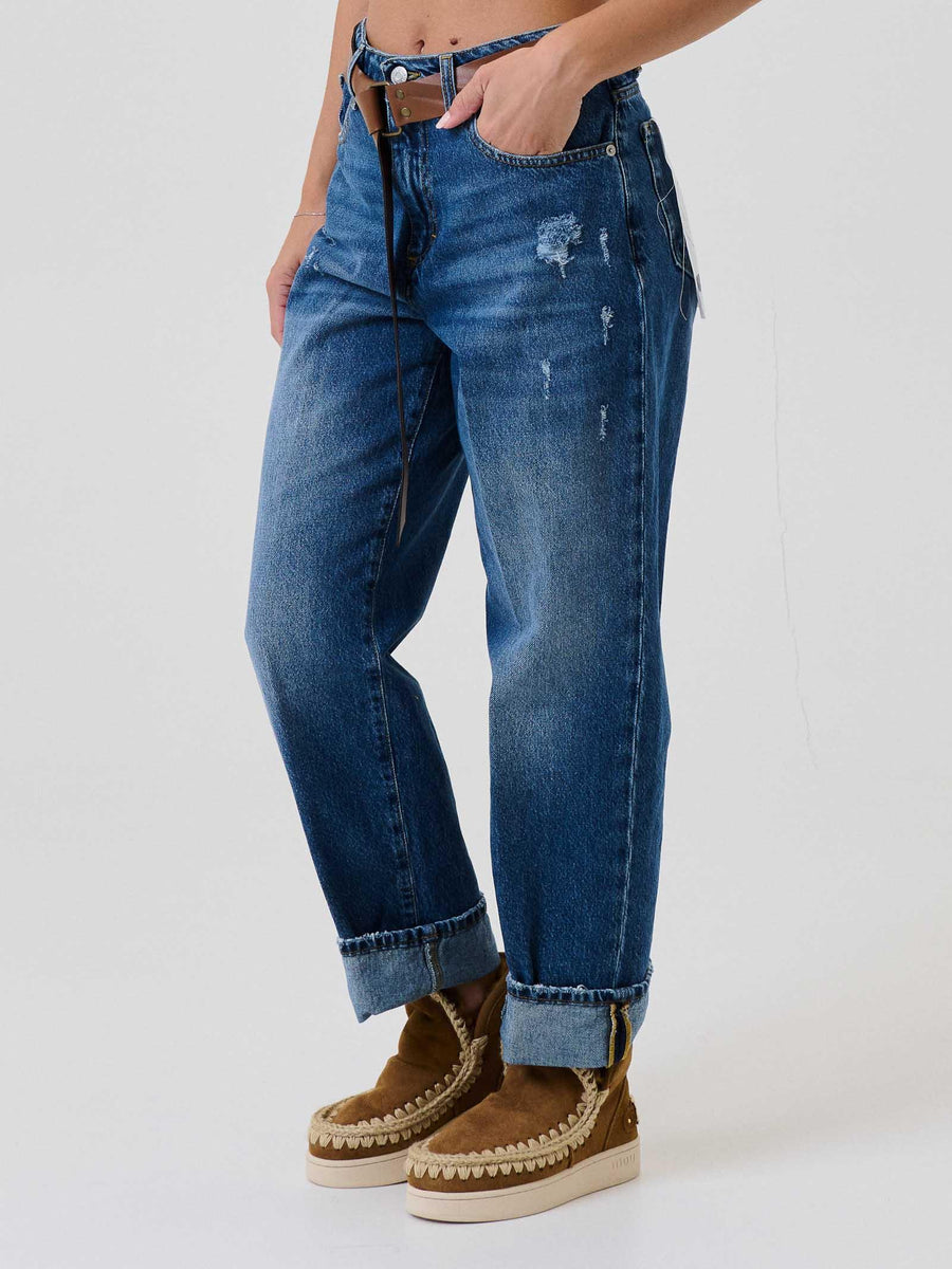 Jeans "Mendy" Haveone blu con cintura e risvolto PLSP015 DNM Haveone 