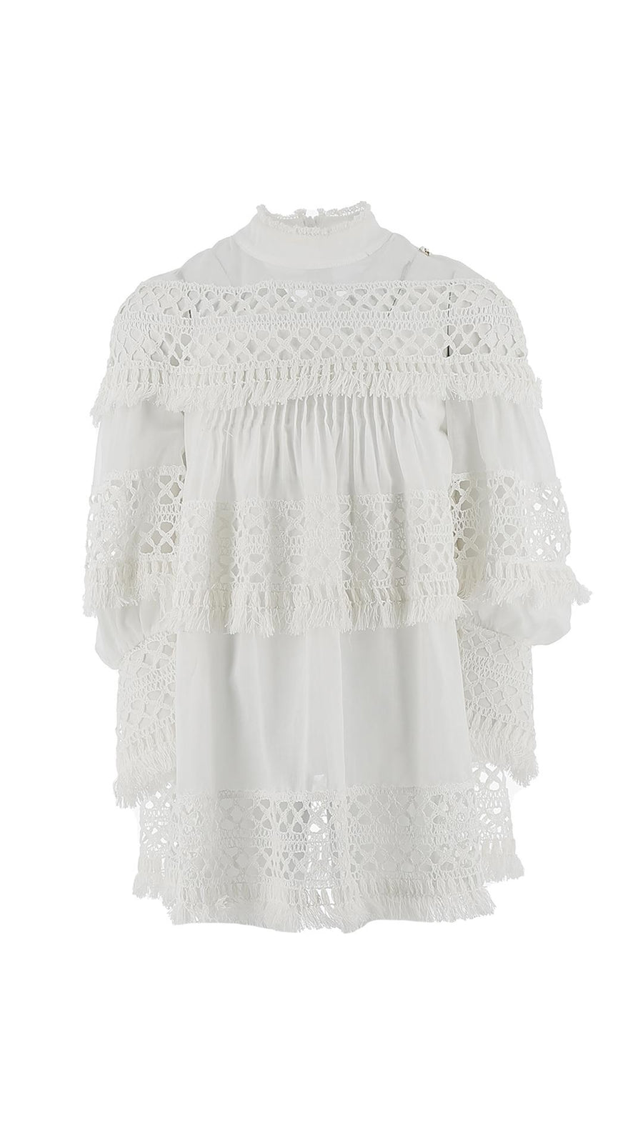 Abito bianco con frange e ricami AB471CA17 0005 Elisabetta Franchi 