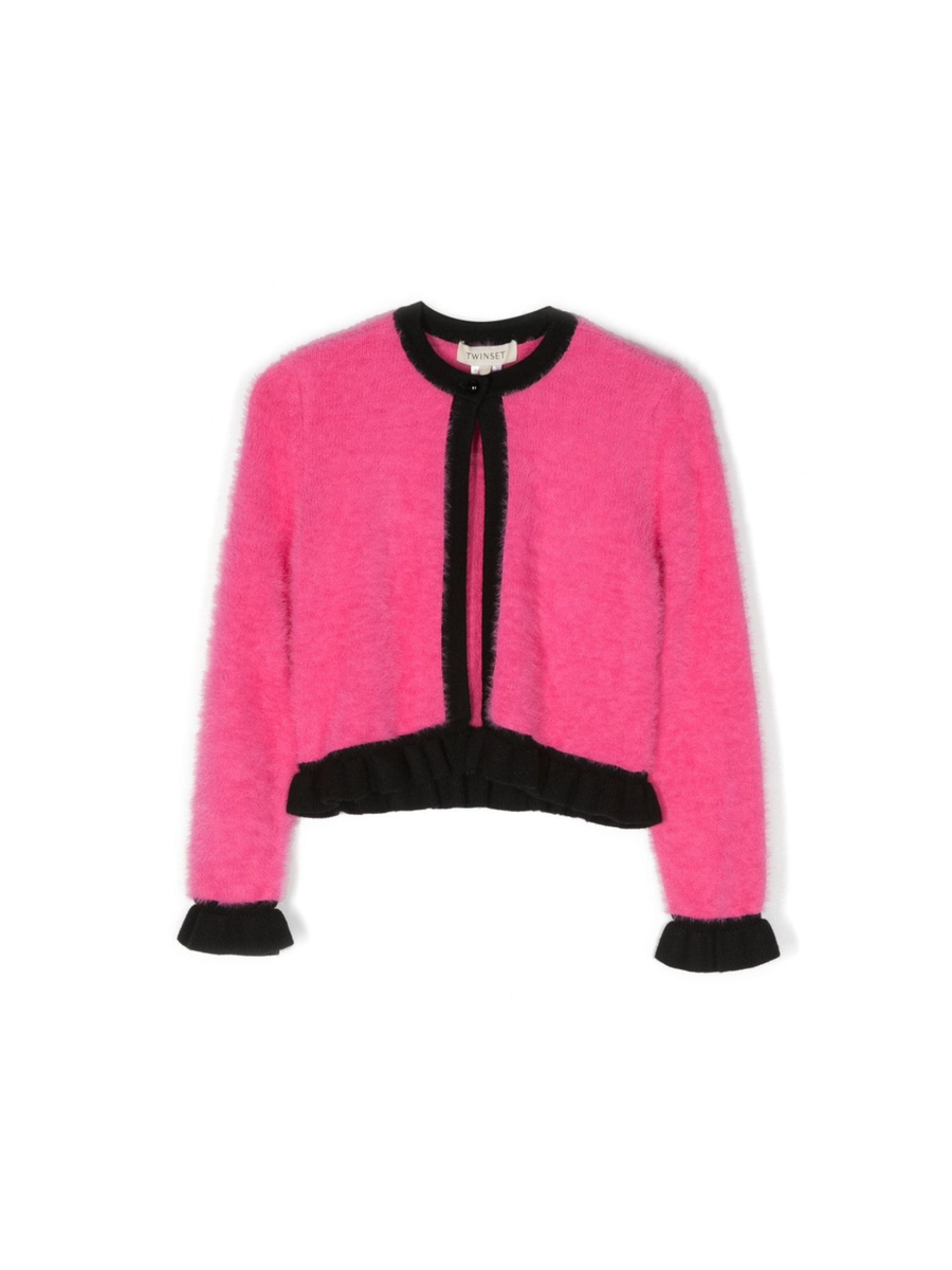 Cardigan rosa fluo con placca logo 232GJ3650 10928 Twinset 