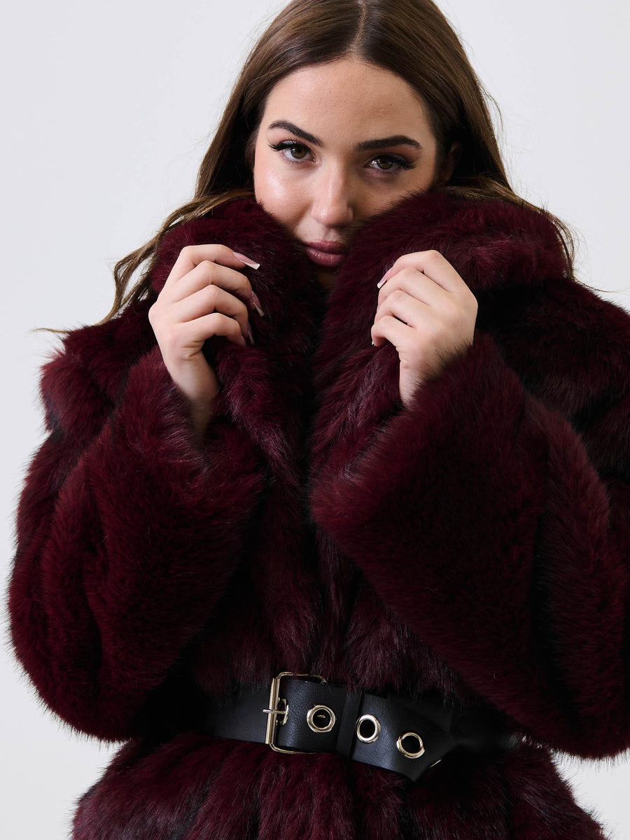 Ecopelliccia Armoire bordeaux con cintura in coordinato 050 BORDEAUX Armoire 