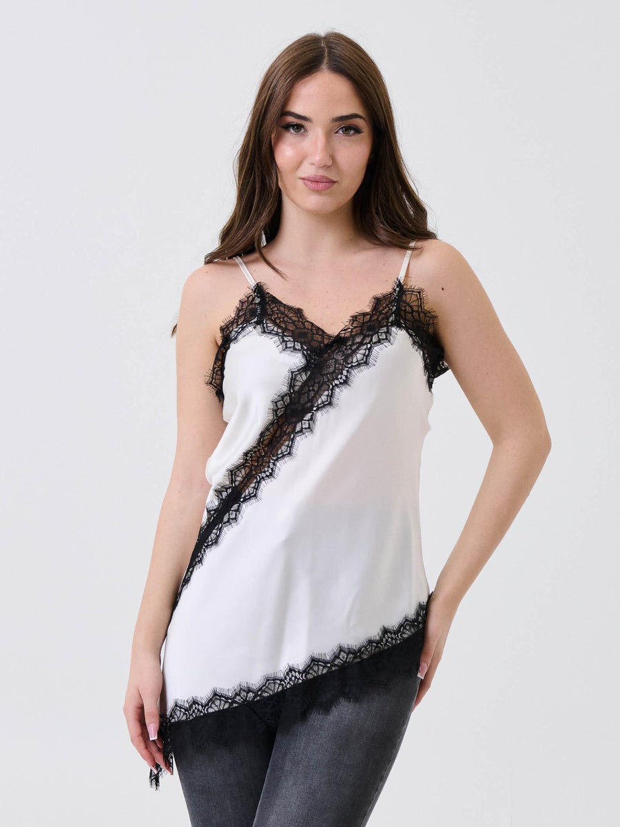 Top asimmetrico Armoire bianco latte con inserti in pizzo TO01P LATTE Armoire 