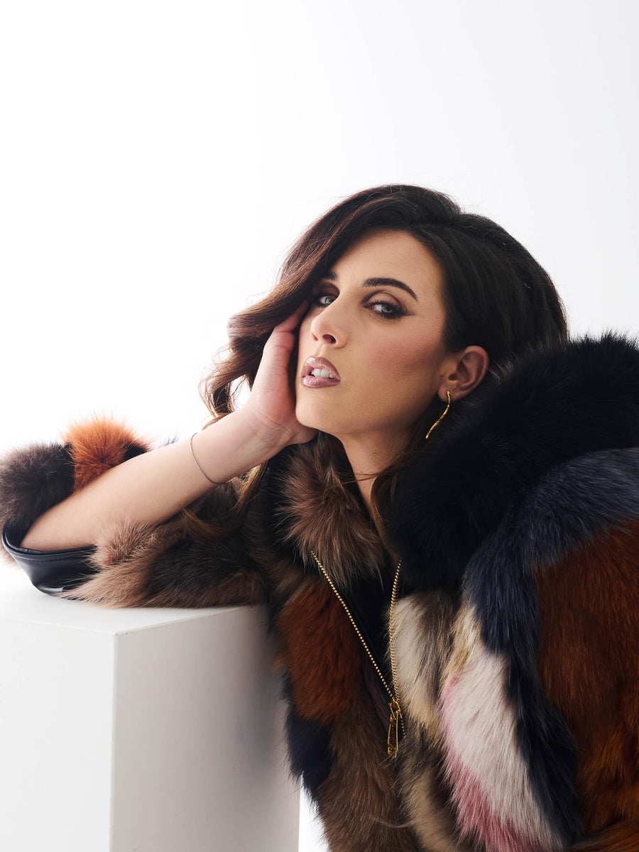 Pelliccia volpe Yes London multicolor con inserti neri in pelle LC2012 MULTI Yes london 