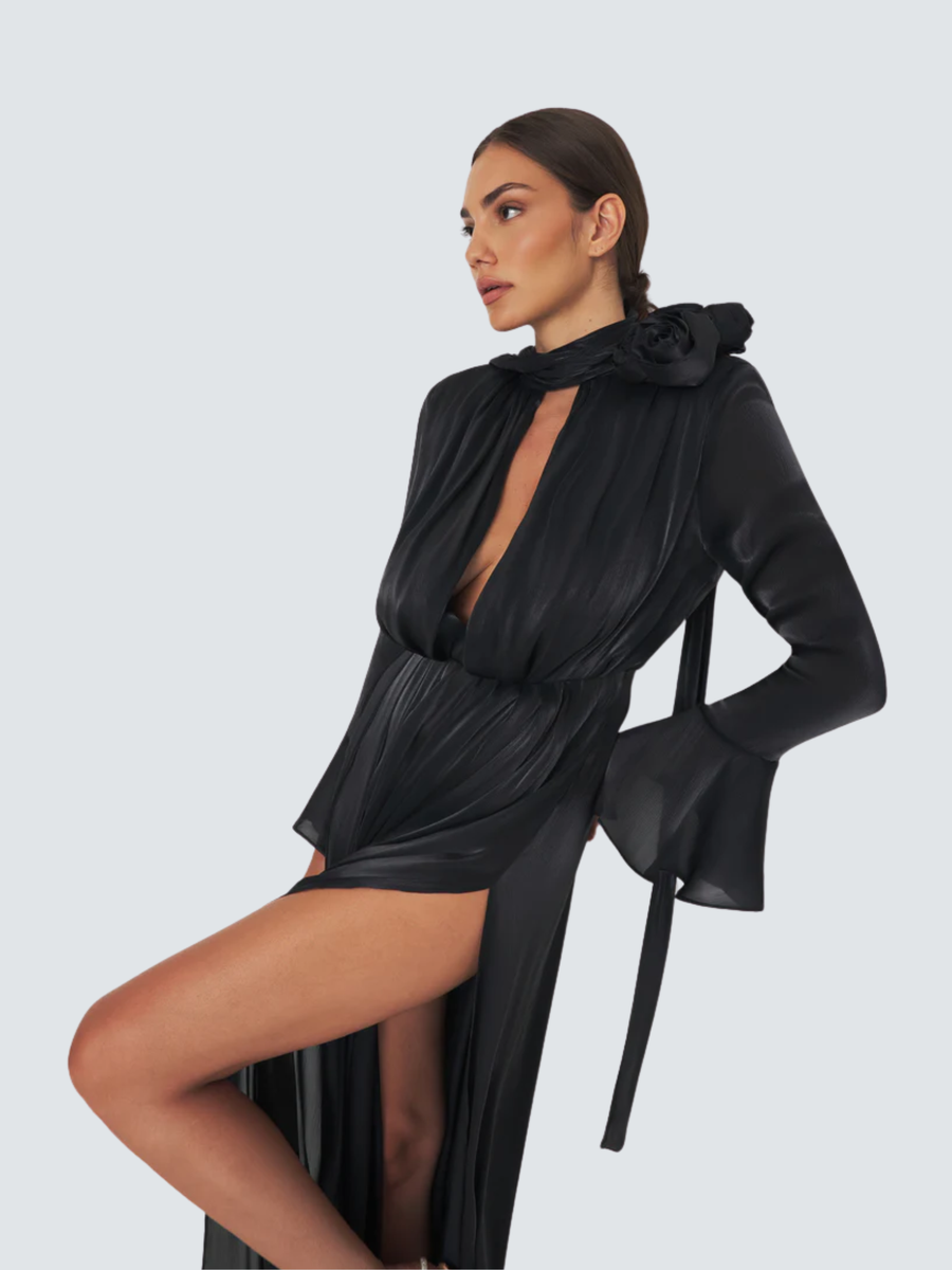 Abito "So Chic" Silence Limited nerocon fiori in 3D AB4179 BLACK Silence Limited 