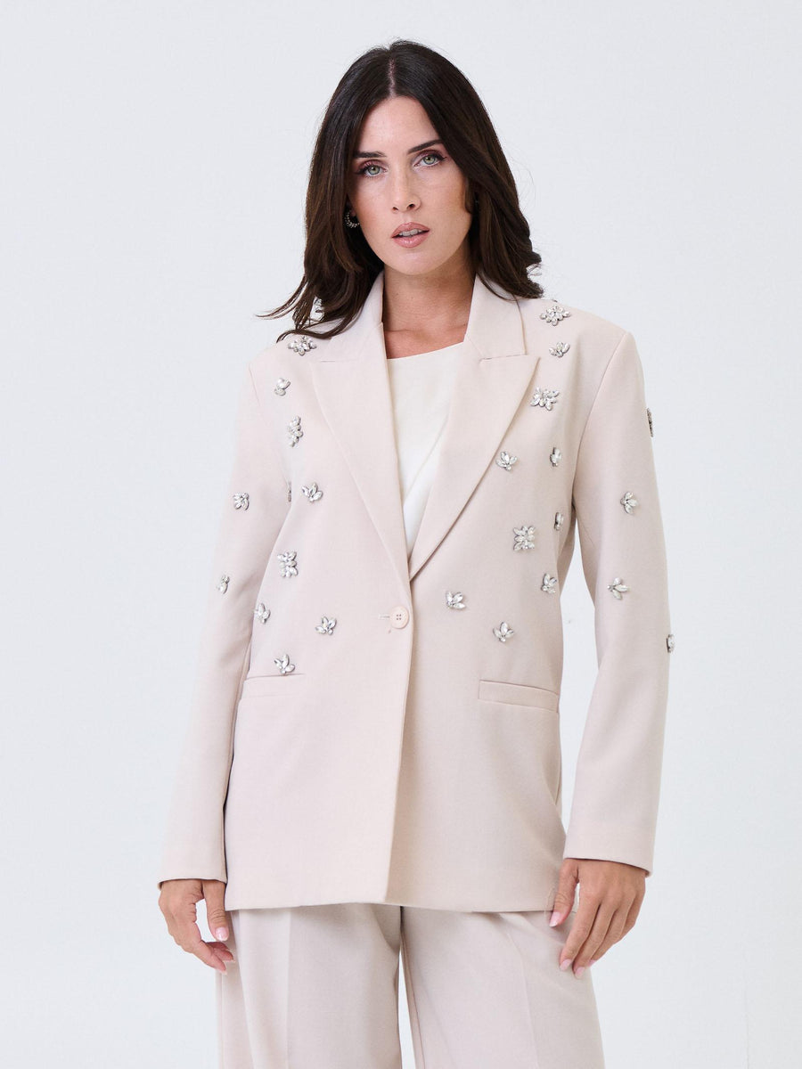 Giacca monopetto Haveone burro con applicazioni gioiello all over JGEP032 BURRO Haveone 