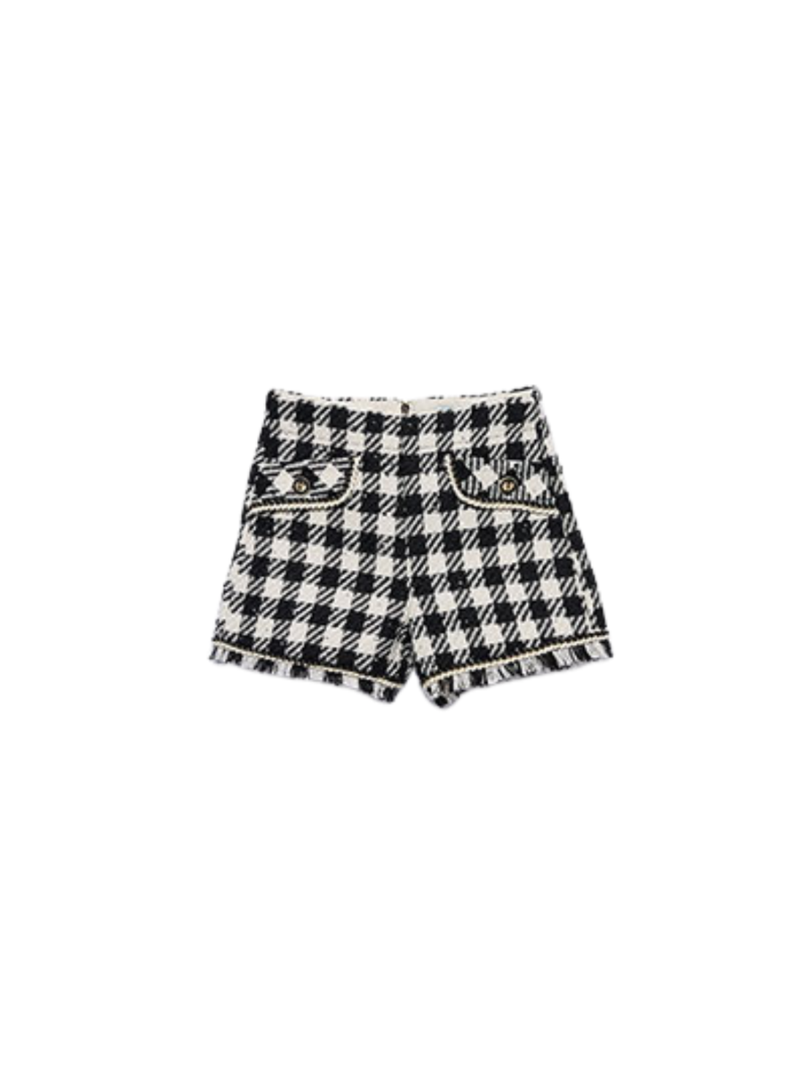 Shorts in tweed pied-de-poule Abel & Lula nero con frange 5716 Nero Abel & Lula 