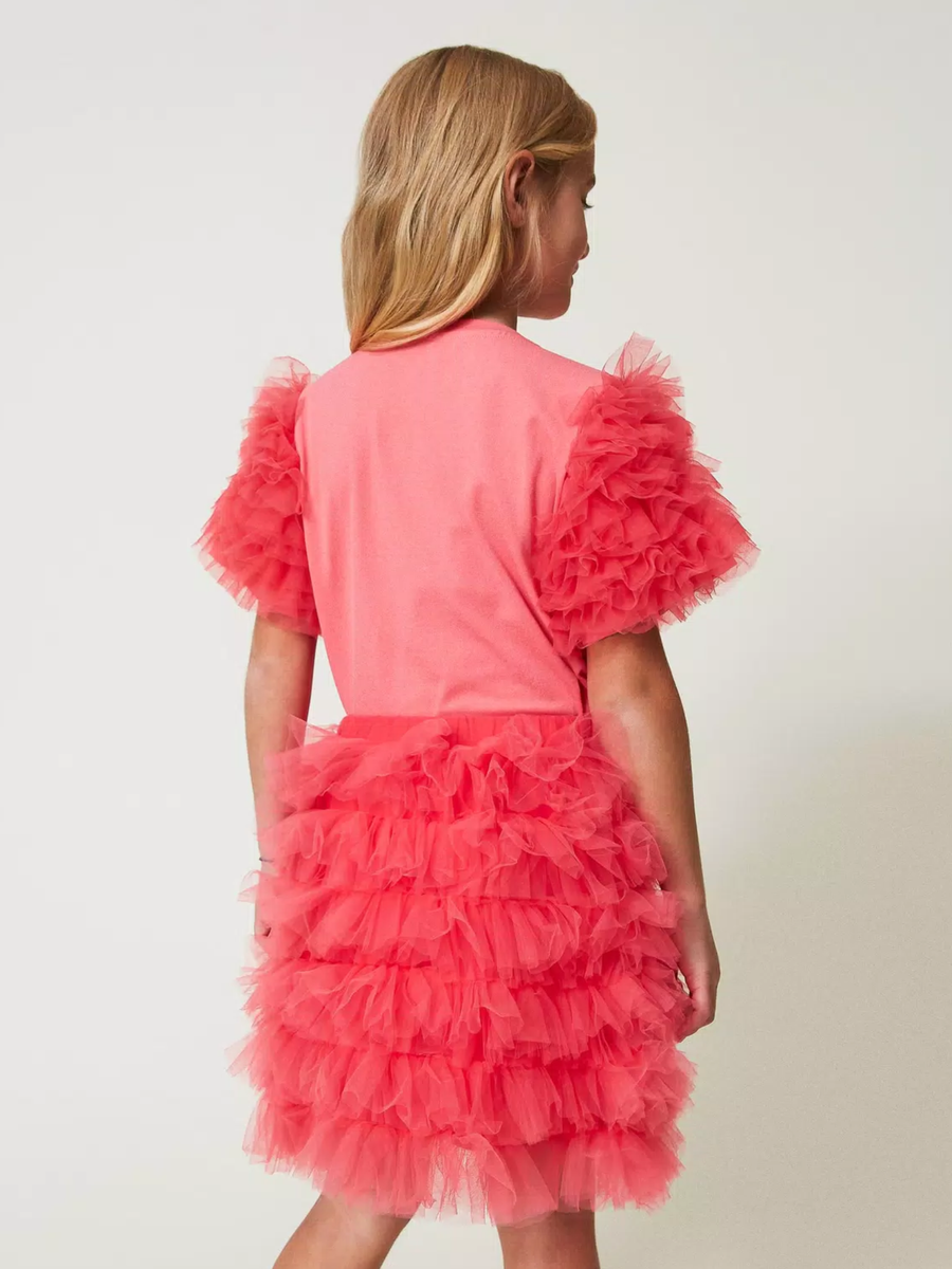 Gonna corta in tulle a balze rosa camelia 241GJ2151 06211 Twinset 