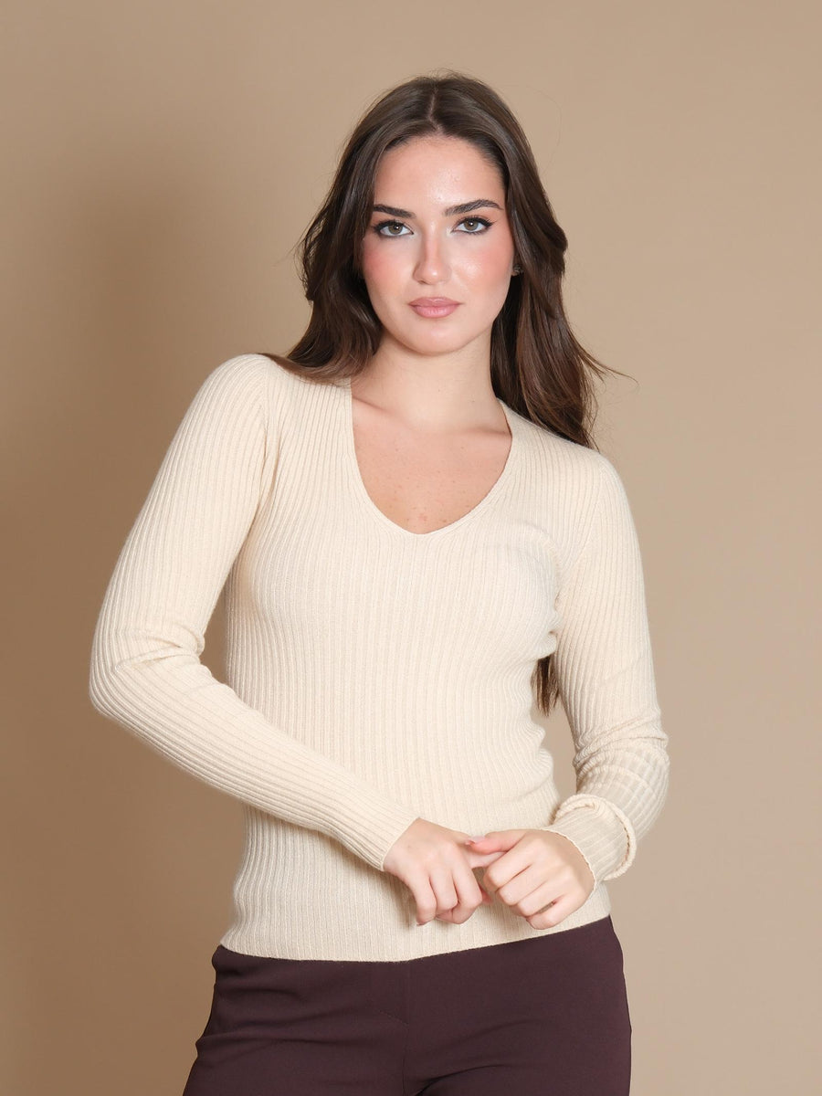 maglione scollo a v mandorla IT875 ALMOND Armoire 