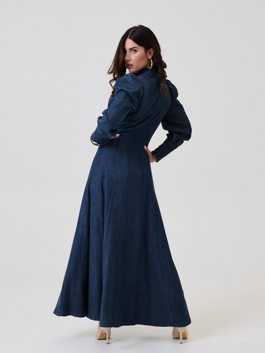 Abito lungo Bohemian Vì in denim con spalline a palloncino AB283 BLUE Bohemian V 