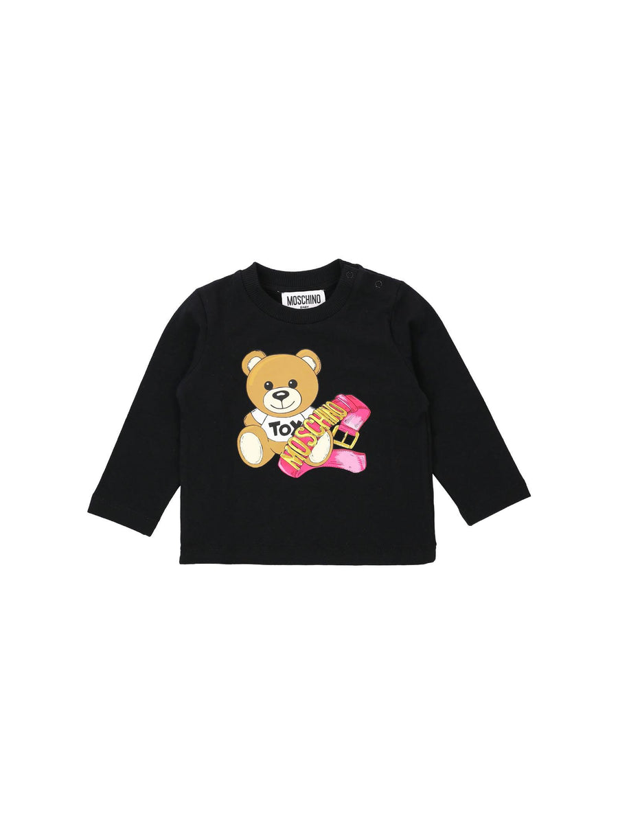 T-shirt nera con stampa collare logato MAO00CLBA11 60100 Moschino 