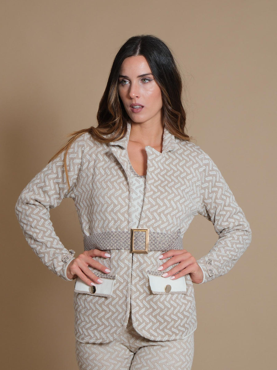 Cardigan Pho aperto in maglia con cintura removibile 4322008 IVORY PHO FIRENZE 