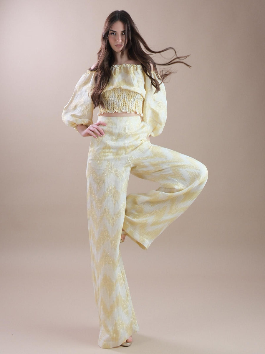 Pantaloni a palazzo gialli fantasia zig zag 5419025 LIMONE PHO FIRENZE 