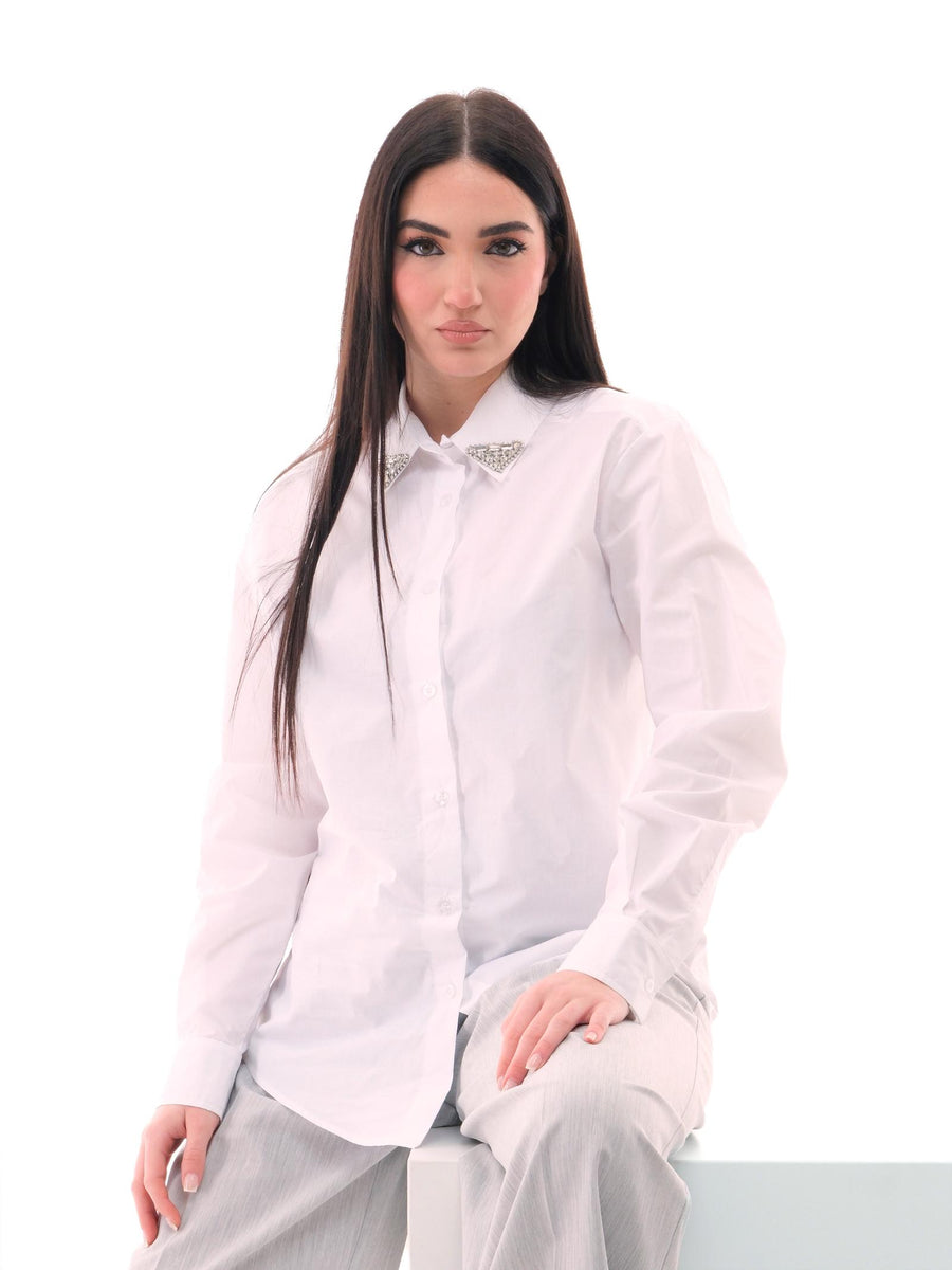 Camicia Vicolo bianca con dettagli gioiello RD0255 BIA Vicolo 