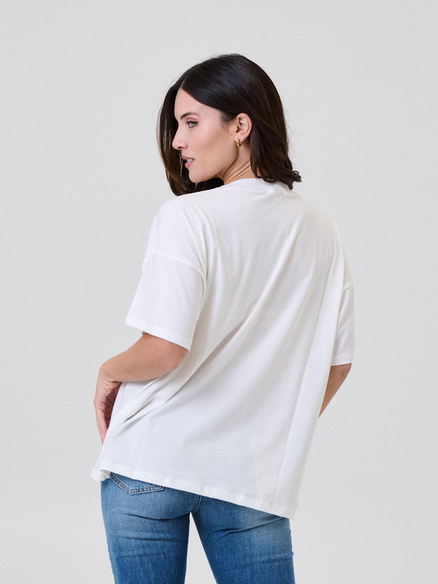 T-Shirt over Vicolo bianca con stampa "Vicolo" effetto used RF0257 BIA Vicolo 