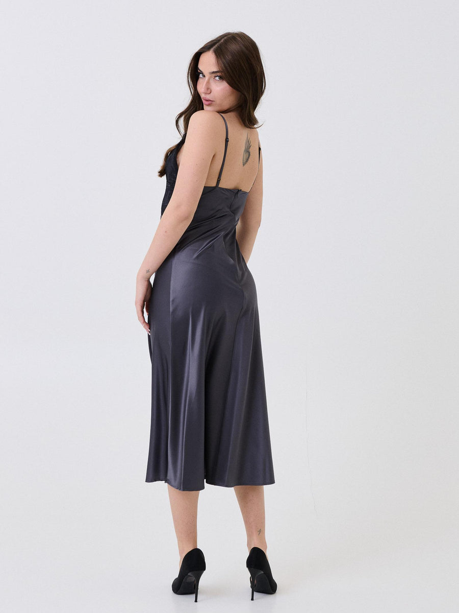 Abito in raso Armoire grigio piombo con inserti in pizzo AB01P PIOMBO Armoire 