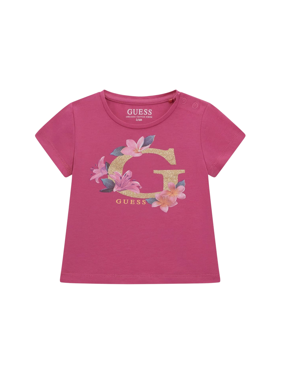T-Shirt Guess rosa con stampa G floreale A5GI02K6YW4 G6V7 Guess 