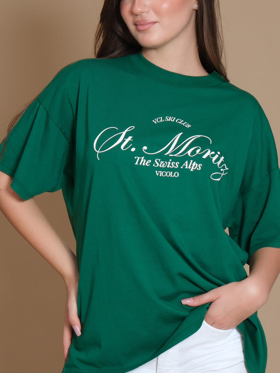 T-Shirt over Vicolo verde stampa "VCL Ski Club St. Moritz" RS0053 VERDE Vicolo 