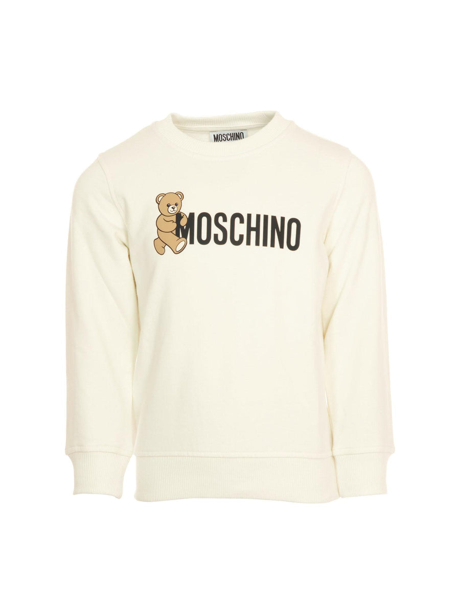 Felpa Moschino bianca con stampa teddy logo frontale HPF08V 10063 Moschino 