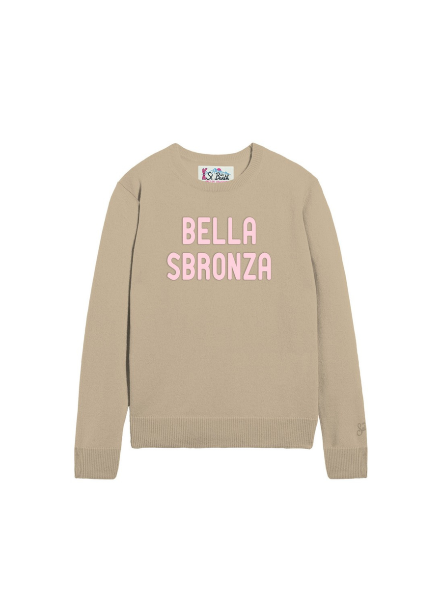 Maglione "18emb" Saint Barth beige con scritta "Bella stronza" QUE0010 04107I MC2 SAINT BARTH 