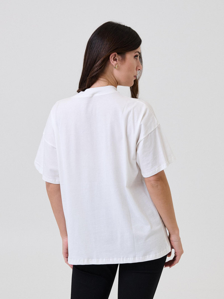 T-Shirt over Vicolo bianca con stampa cane con trench e collare logato RF0411 UNI Vicolo 