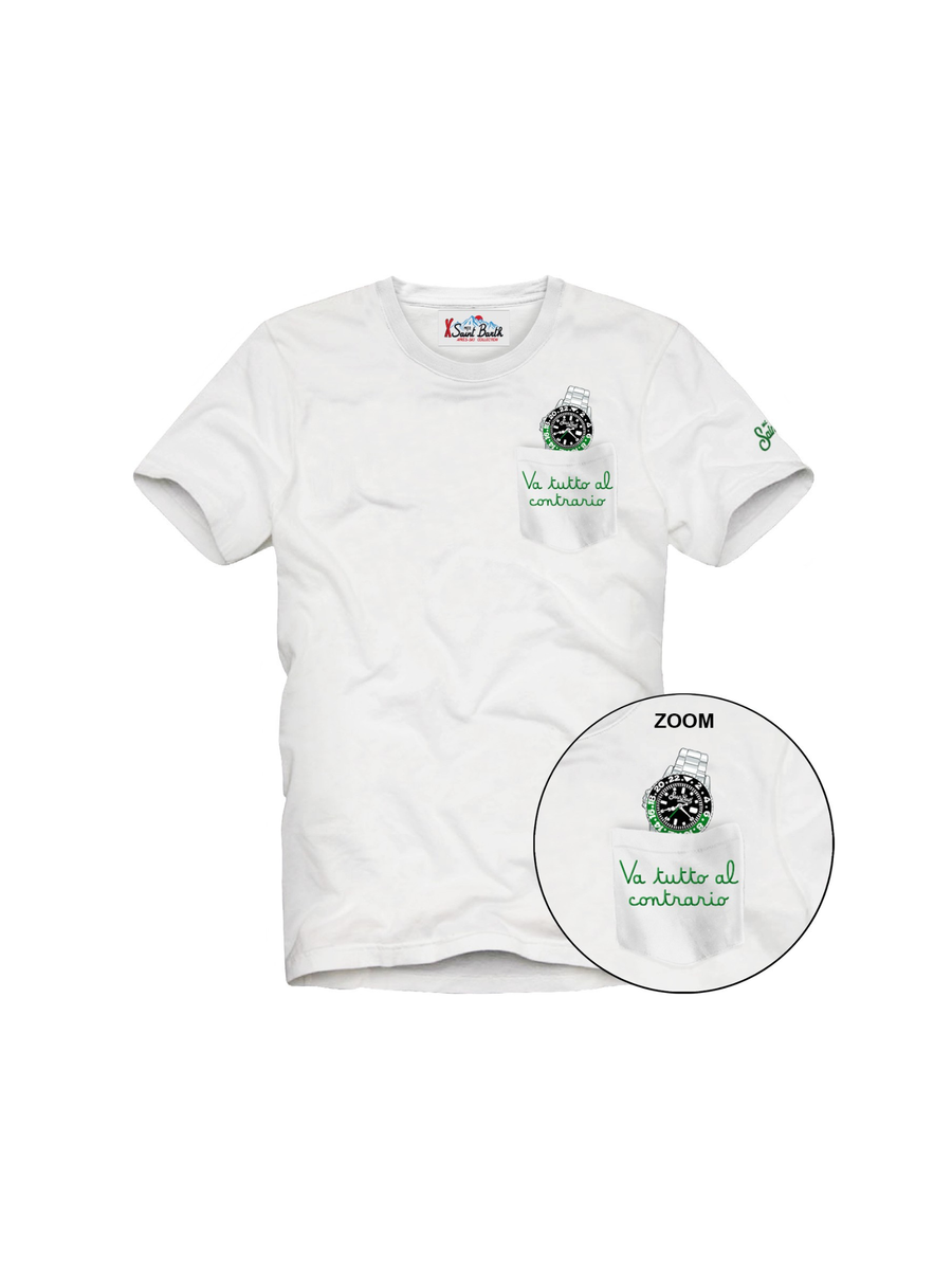 T-Shirt Saint Barth bianca con stampa "va tutto al contrario " CONR0001 03050I MC2 SAINT BARTH 