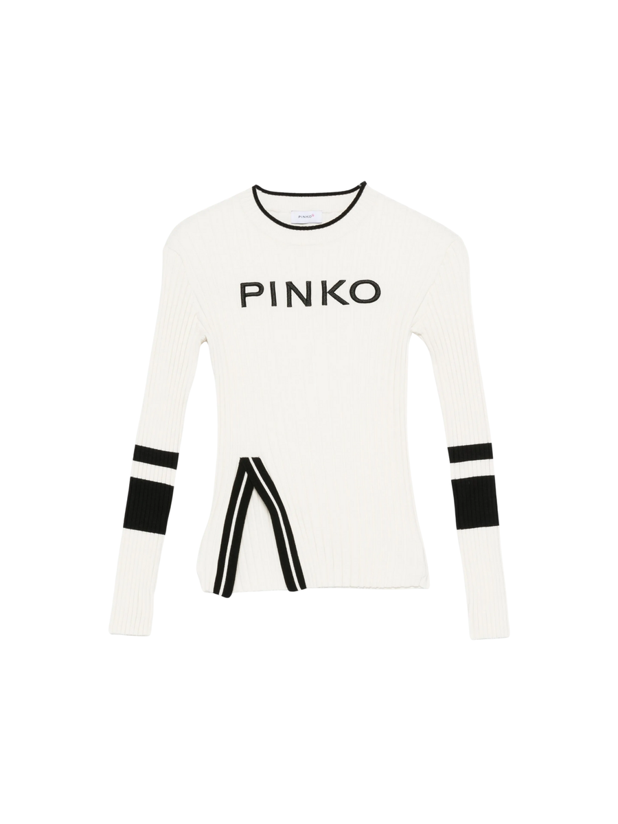 Maglia Pinko bianca con dettagli neri e logo all over KFMA020 D805 Pinko 