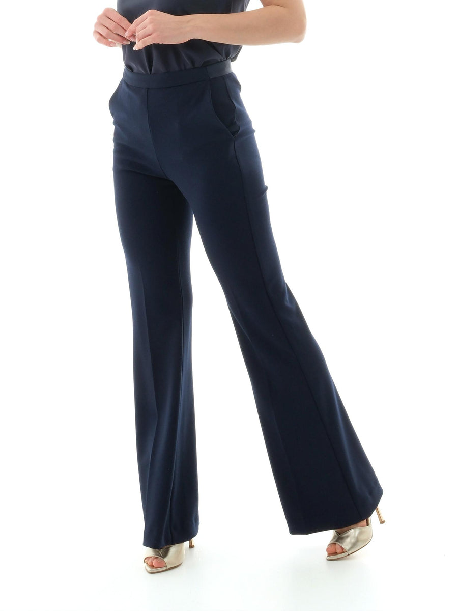 Pantalone a vita alta Imperial blu navy a zampa con dettagli in raso P3E9JAW BLU Imperial 