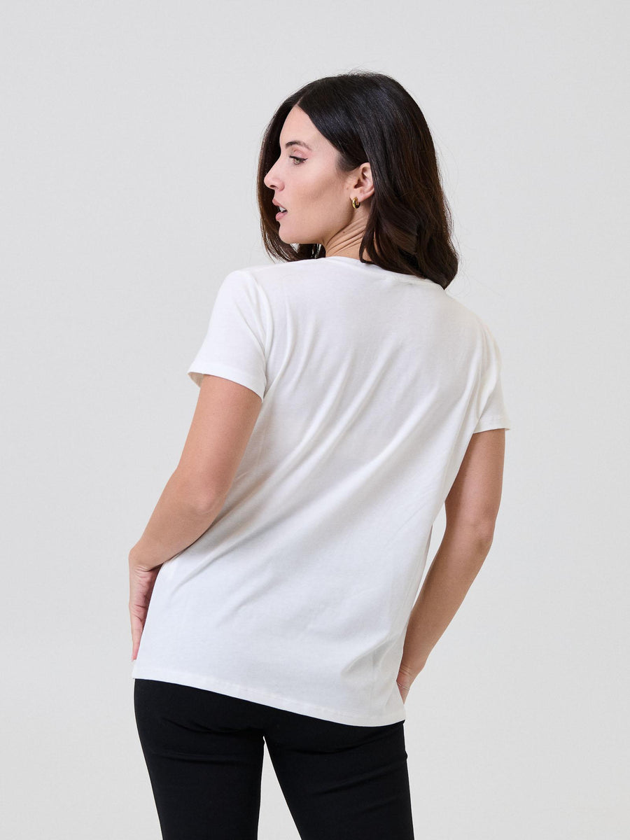 T-Shirt Vicolo bianca con stampa bassotto e logo con strass RF0423 UNI Vicolo 