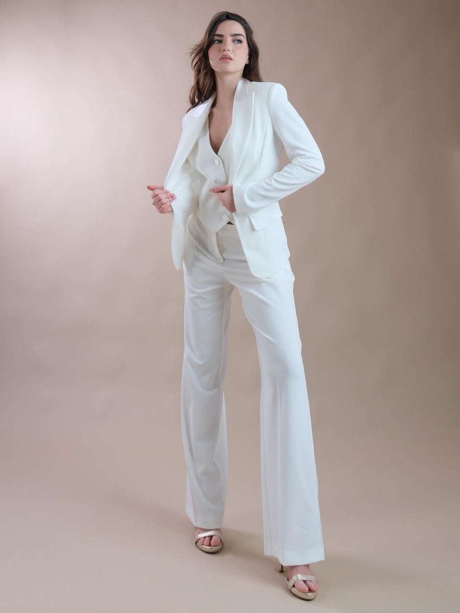 Pantaloni a palazzo bianco latte con fascia in raso P4S6HAWC LATTE Imperial 